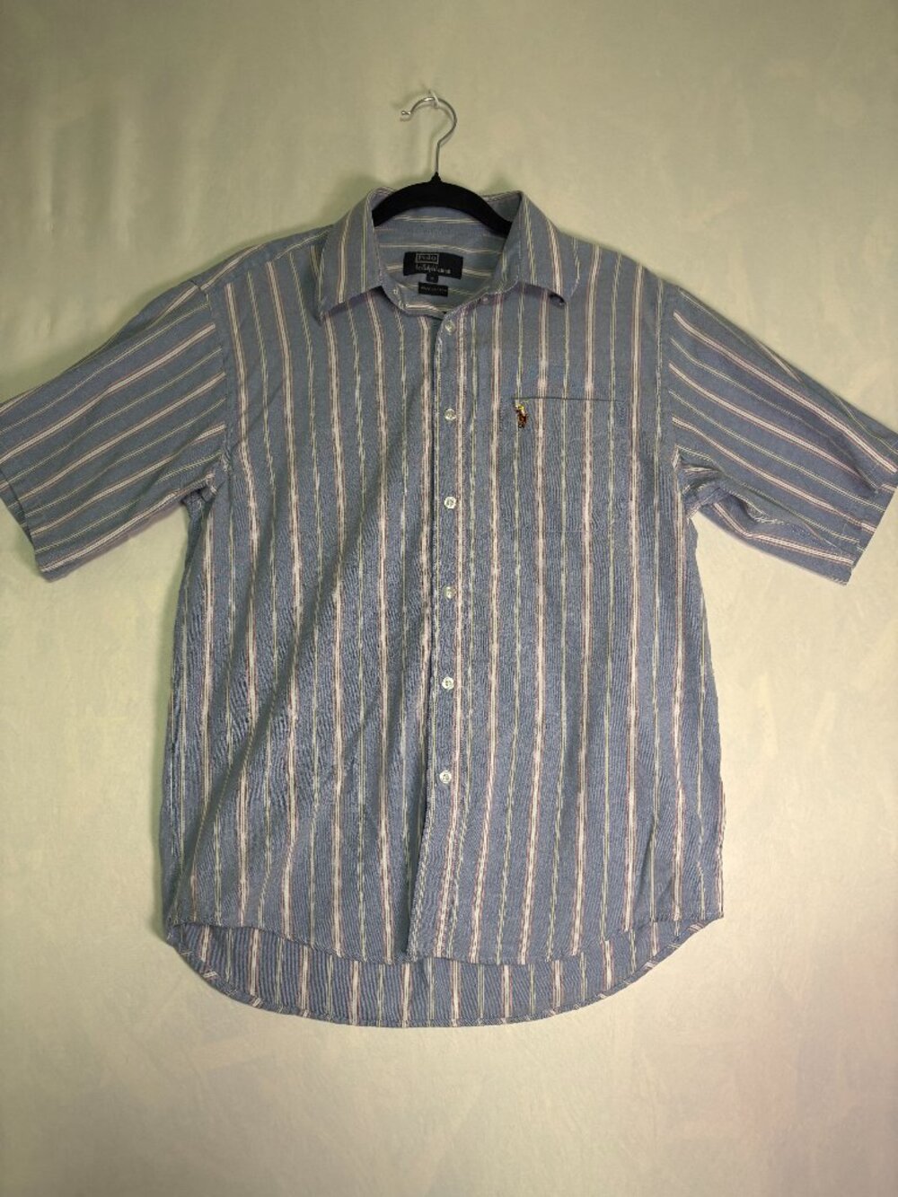 Polo Ralph Lauren Men's Medium Blue Multicolor Striped Short Sleeve Shirt